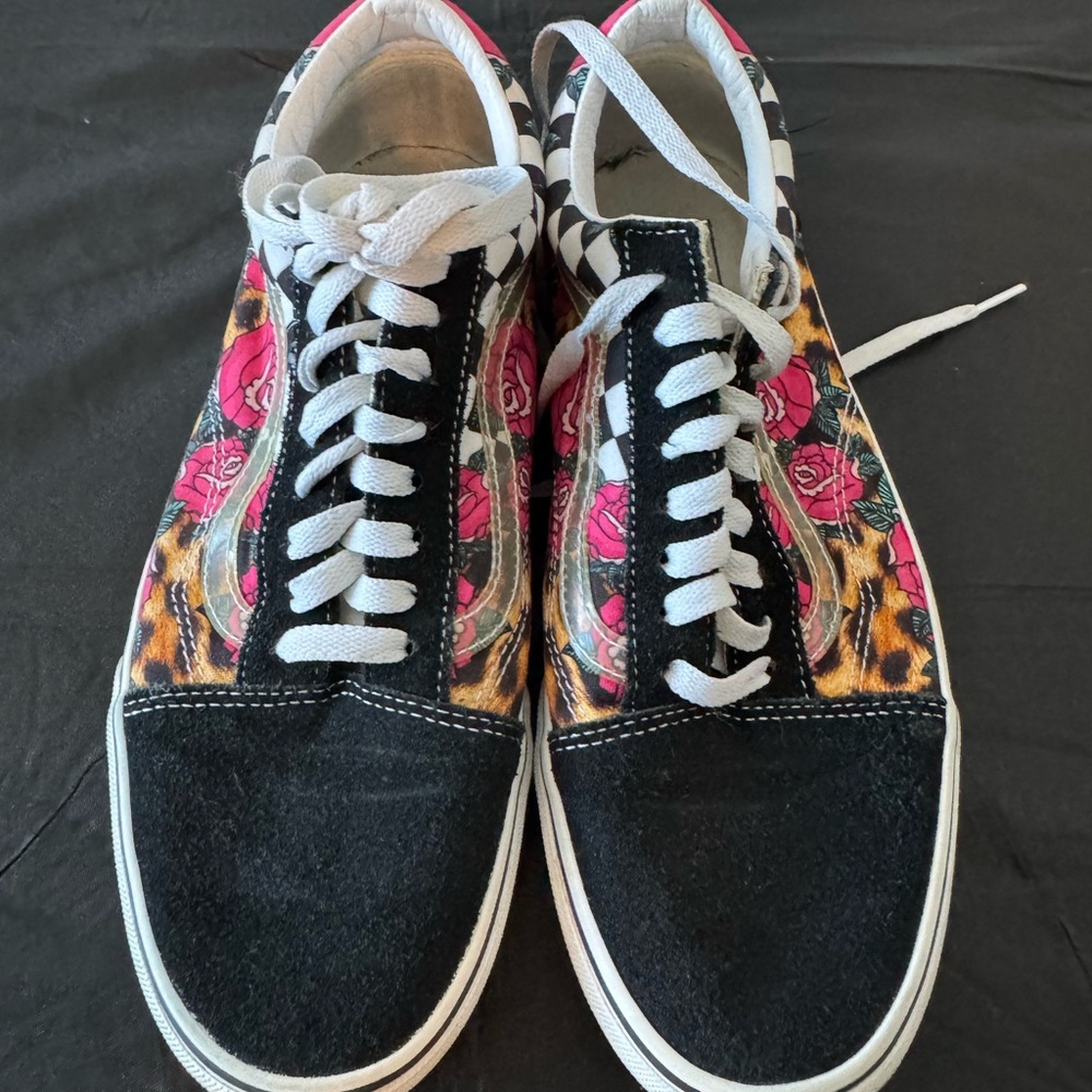 VANS Old Skool Cheetah Checkers Rose Floral Skate Shoes Low Top MENS Size 10.5